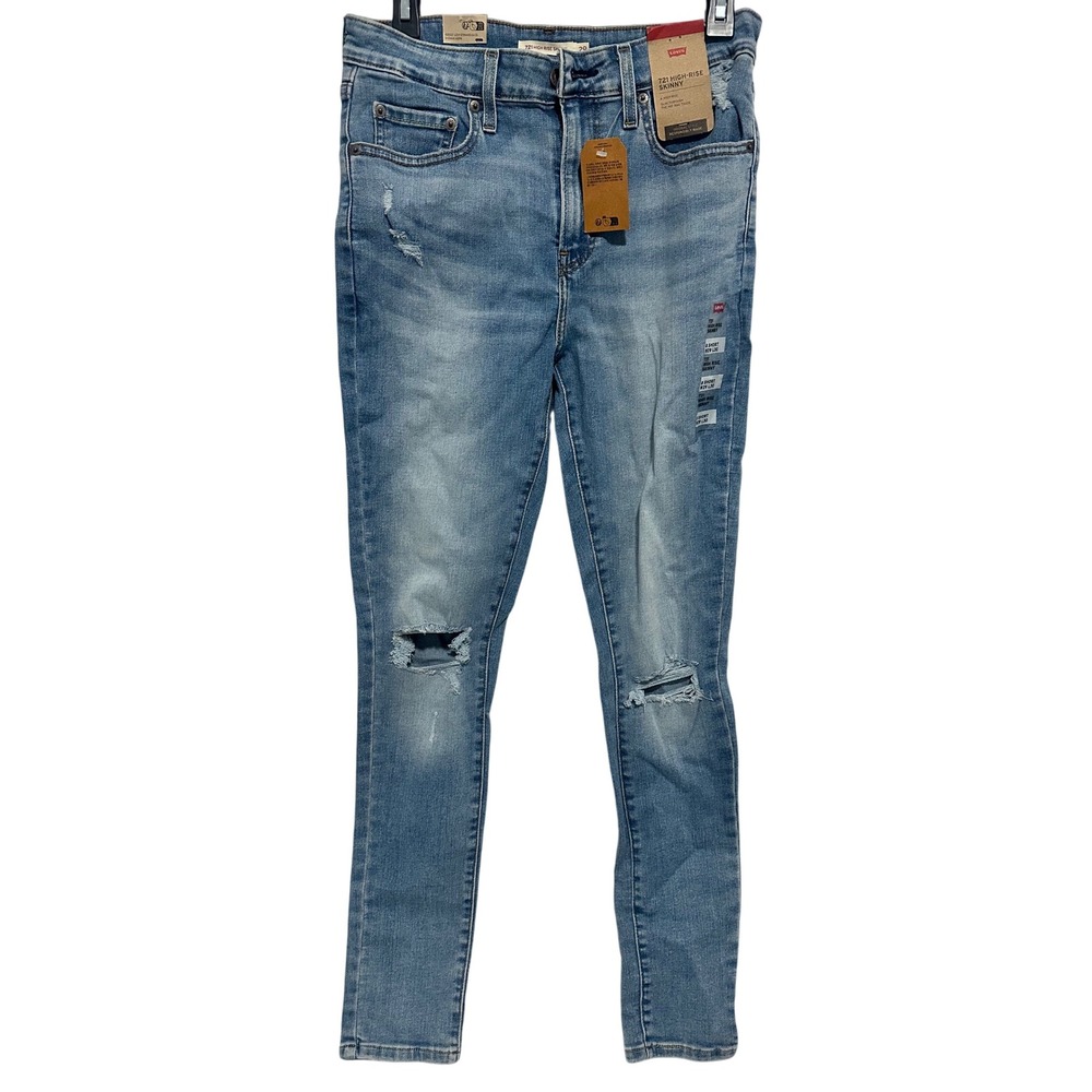 Levi's 721 High Rise Skinny‎ Jeans Women 8 Short W29 L30 NWT Distressed